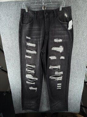 NWT Hot Topic Jeans Charcoal Wash Ripped Distressed 32x32 Men Cotton Adult